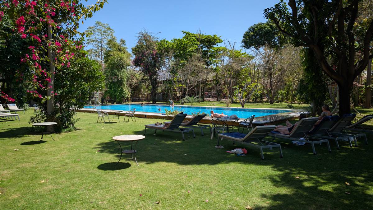 Pool with loungers, afternoon