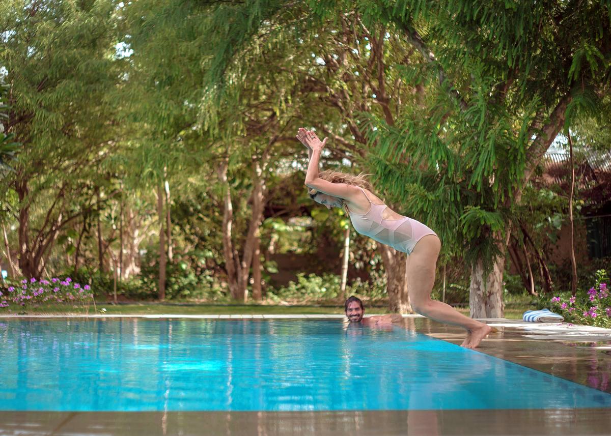 A joyful moment at the pool