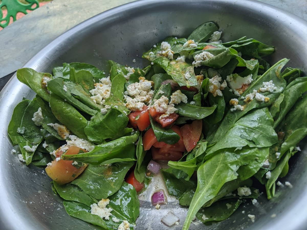 A large bowl of fresh salad