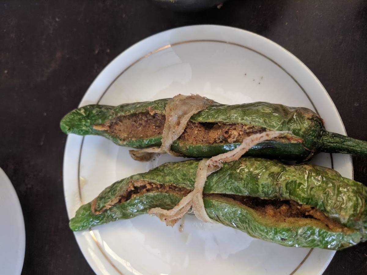 A plate of stuffed green chillies