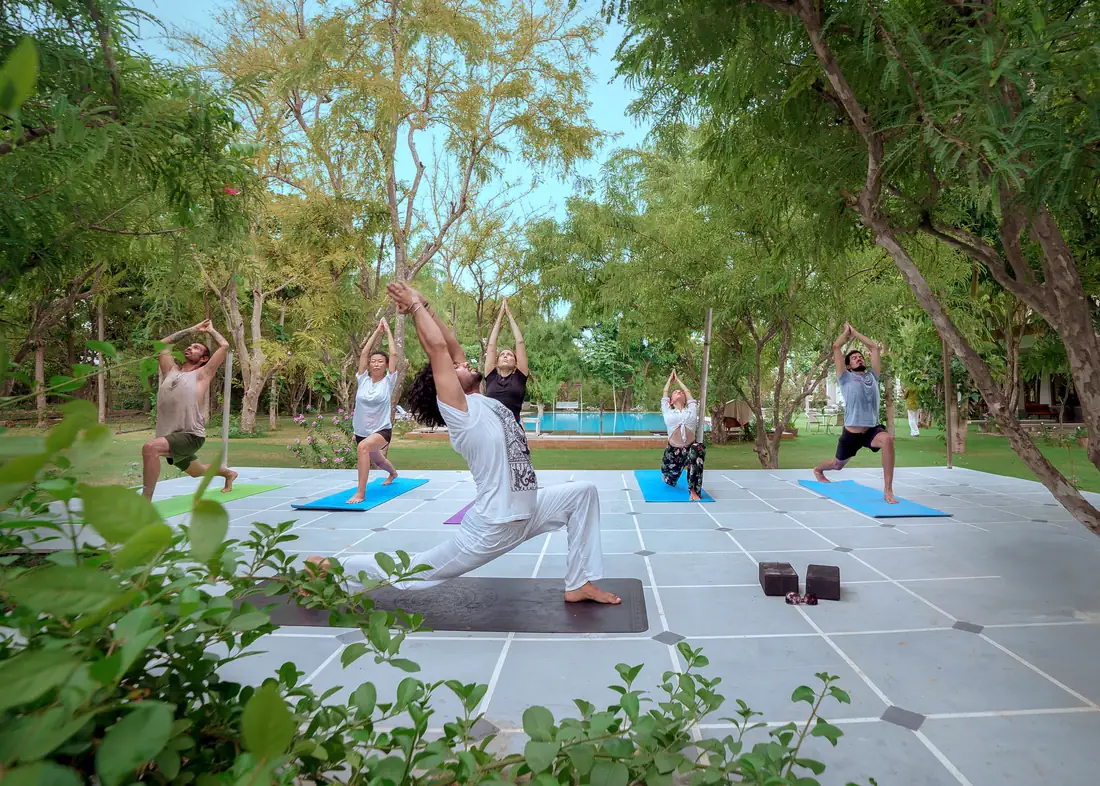 Morning yoga on the terrace — PushkarOrganic