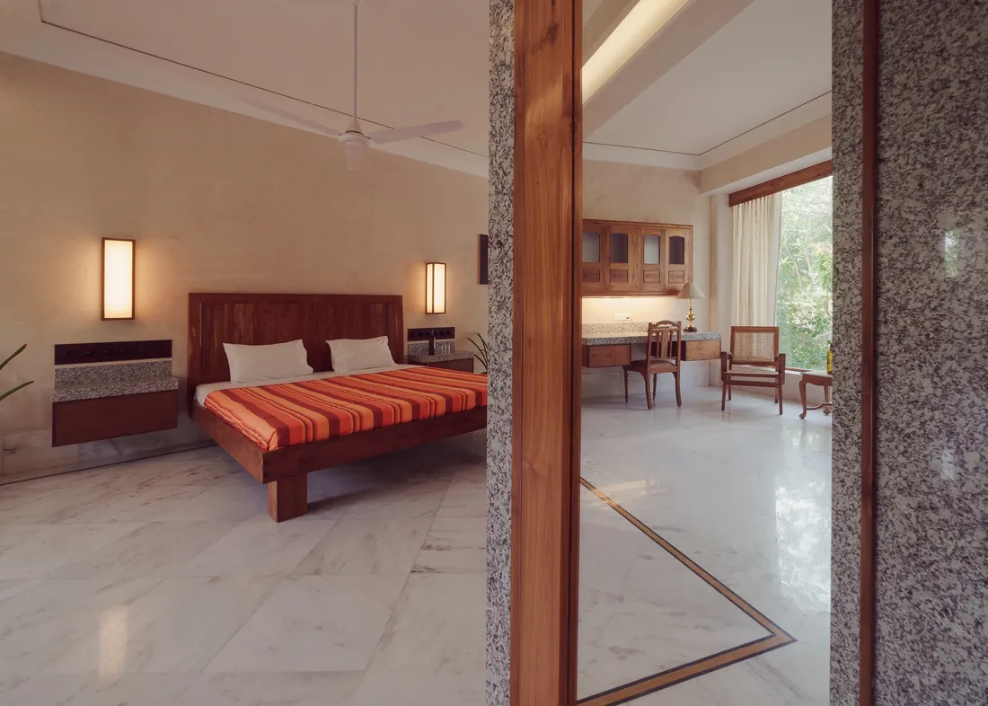 The Suite bedroom opening into the separate work area