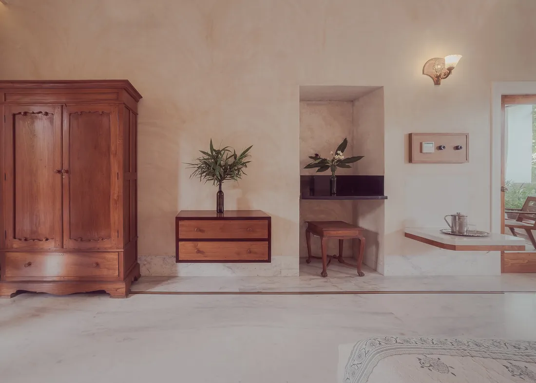 Wardrobe, wall niche, and wall sconce — joinery detail